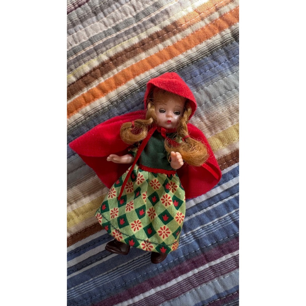 Vtg Little Red Riding Hood Miniature Doll 5" Sleep Eyes Red Cape Dress